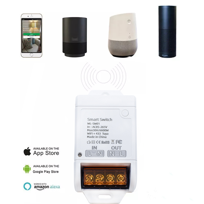 SMILE W30A WiFi електрически превключвател с едно реле, Max 30A 220V, Съвместим с Smart Life, Tuya