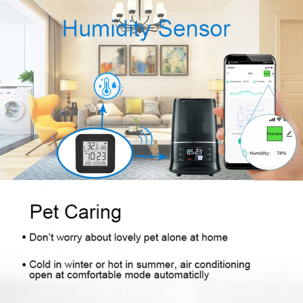 WiFi сензор за температура и влажност, IR Hub, дисплей  съвместим с  Tuya, Smart Life