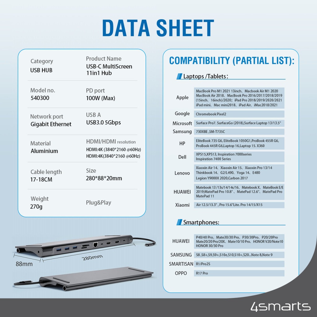 4Smarts Хъб USB-C MultiScreen 11в1