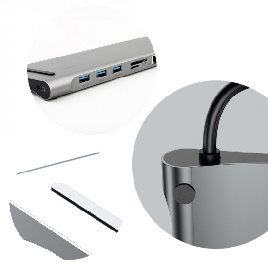 Baseus, Enjoyment многофункционален хъб 10 в 1 за MacBook и компютри с порт USB-C, сребрист, CATSX-F0G